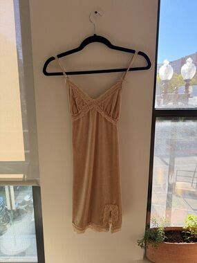 NWT Lace-Trim Slip Dress in Beige